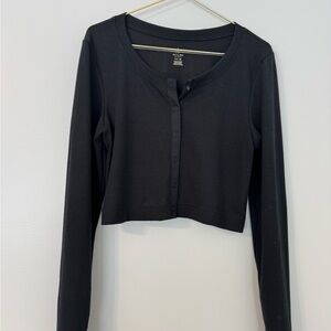 Aerie Black Button Down Crop Top